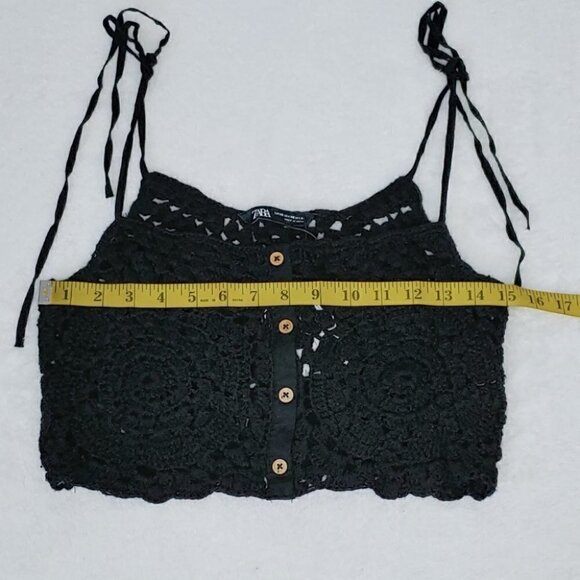 NWT ZARA black crochet festival retro boho button down crop top - Picture 4 of 8
